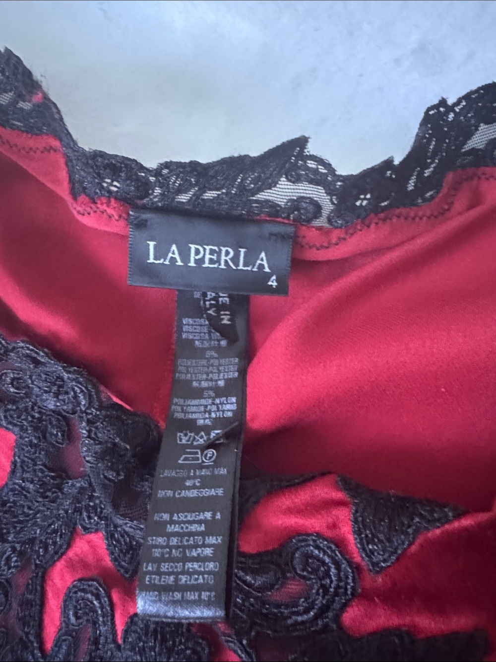 La Perla Red Chemise with Black Lace Trim - Picture 3 of 11